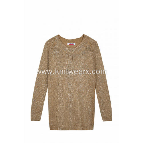 Women's Knitted Foil Print Crew-Neck Pullover